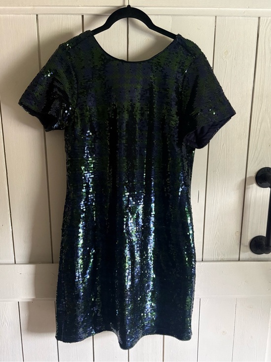 crown & ivy Dresses & Skirts - crown & ivy Navy and Green Sequin Short Sleeve Dress